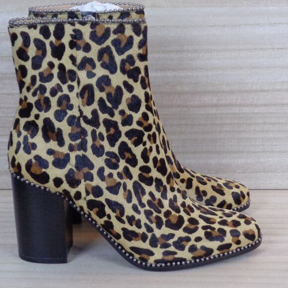 Coach Drea Beadchain Heeled Lepoard Printed Haircalf Bootie Side Zip Womens 6 - Picture 2 of 9
